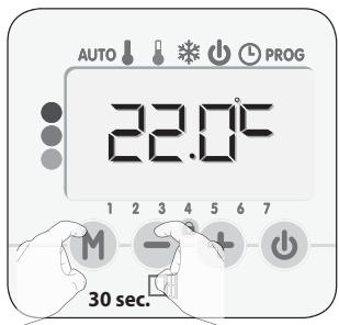 AUTO ↓ ↓ ↑ ↓ PROG 22.0°C 1 2 3 4 5 6 7 M - + - 30 sec.