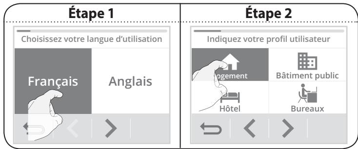 Étape 1 Choisissez votre langue d'utilisation Français Anglais Étape 2 Indiquez votre profil utilisateur logement Bâtiment public Hôtel Bureaux