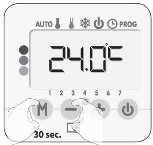AUTO ↓ ↓ ↑ ↓ PROG 24.0°C 1 2 3 4 5 6 7 M — + 30 sec.