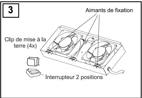 3 Aimants de fixation Clip de mise à la terre (4x) Interrupteur 2 positions