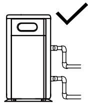 Simple line drawing of a vertical cylindrical device with two side pipes and a checkmark indicator (no text or symbols)