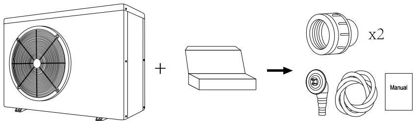 Diagram showing assembly of a fan-shaped device with a box and two labeled parts: 'x2' and 'Manual'.