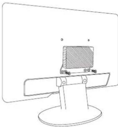 Line drawing of a monitor with a small rectangular object on top, mounted on a stand (no text or symbols)