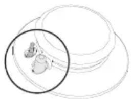 Simple line drawing of a hat with two small figures inside, no text or symbols present