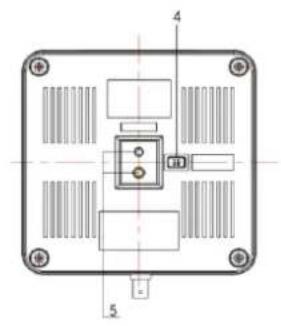 Technical diagram of a rectangular electronic device with mounting holes and internal components (no text or symbols)