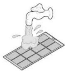 Illustration of a faucet spraying water onto a grid-patterned surface (no text or symbols)