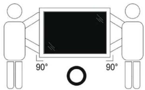 Diagram showing two human figures facing a central screen with 90-degree viewing angles (no text or symbols)