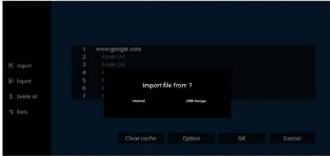 1 www.google.com 2 Enter LRF 3 Enter LRF 4 5 6 7 Import file from ? Internal 000 change Clear cache Option OK Cancel