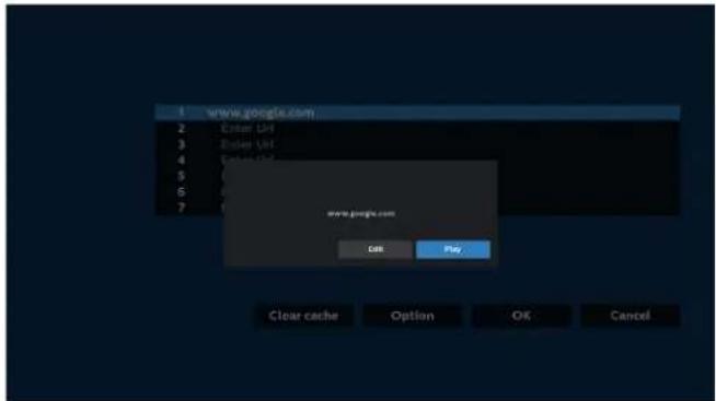 1 www.google.com 2 Enter Utl 3 Euler Utl 4 Colors Utl 5 6 7 www.google.com Add Play Clear cache Option OK Cancel
