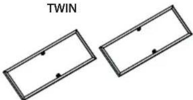 Two identical rectangular frames with black dots at the center, labeled 'TWIN' above (no additional text or symbols)