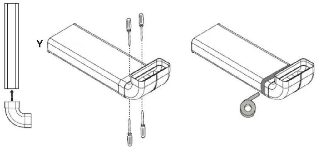 Technical line drawings of a mechanical component with two views (Y and right), showing internal structure and assembly details without any text or symbols.