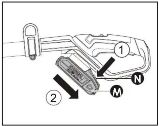 Diagram of a mechanical device with labeled parts and directional arrows indicating assembly or connection points.