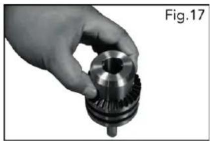 Hand holding a mechanical gear component, labeled Fig.17 (no text on the gear itself)