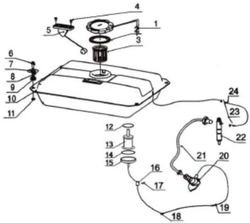 Technical diagram of a device with numbered components and labeled parts, likely for assembly or manufacturing instructions.