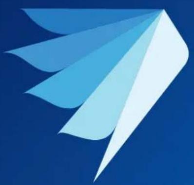 Abstract blue and white geometric design with flowing, fan-like shapes against a dark blue background (no text or symbols)
