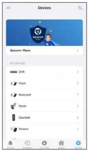 Devices Secure+ Plans MY DEVICES DVR Front Backyard Porch Doorbell Xstream