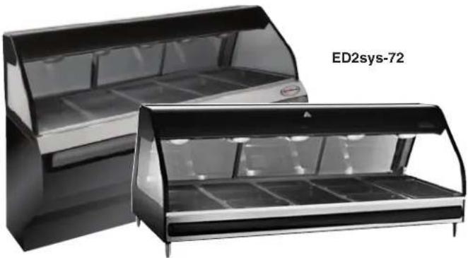 Exterior view of two modern glass-and-steel display cabinets (ED2sys-72) with no visible text or symbols on the cabinets themselves.
