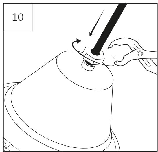 Technical line drawing of a mechanical assembly with a tool and clamping tool (no text or symbols)