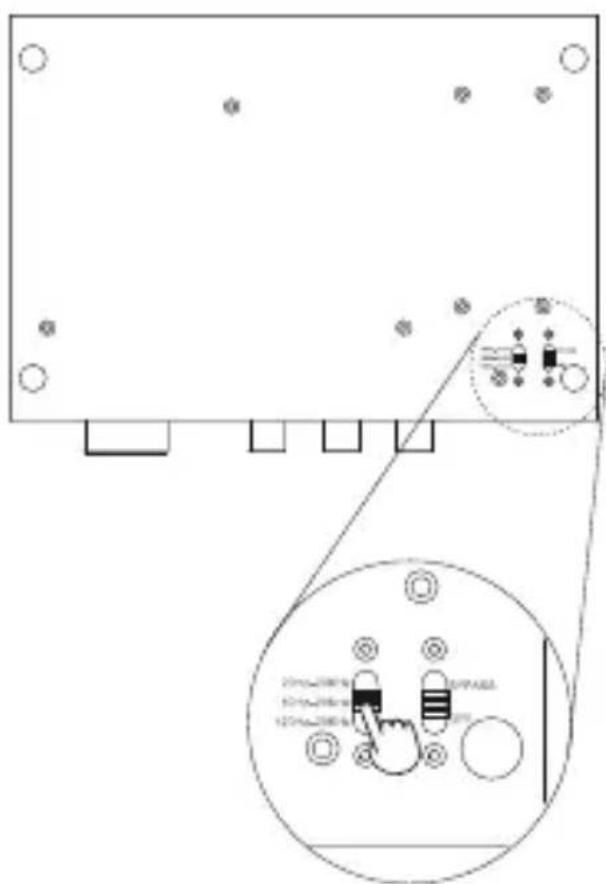 Diagram showing a device with labeled buttons and a close-up of a control panel with 'UPPASE' indicator