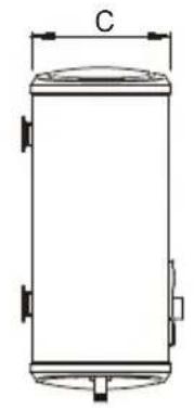 Technical line drawing of a cylindrical tank with labeled dimension C (no text or symbols beyond the label)