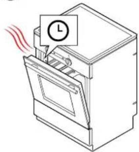 Diagram of a kitchen oven with a label indicating 'L' and a warning symbol, showing steam rising from the door.