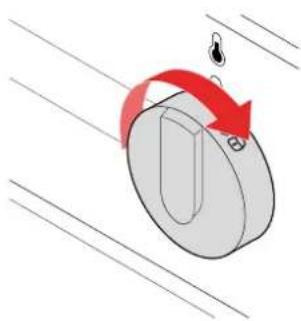 Diagram of a rotary knob with red motion arrows indicating rotation (no text or symbols)