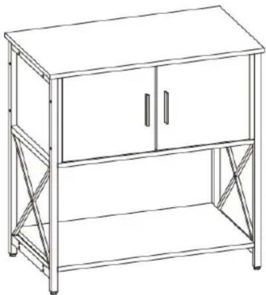 Line drawing of a simple cabinet or shelf unit with two doors and metal supports (no text or symbols)