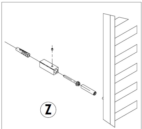 Technical line drawing of a mechanical assembly with a cylindrical component and a vertical panel (no text or symbols)