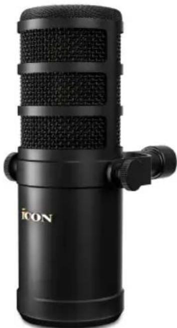 Black ICON audio recording device with mesh grille and external connector (no visible text or symbols on body)