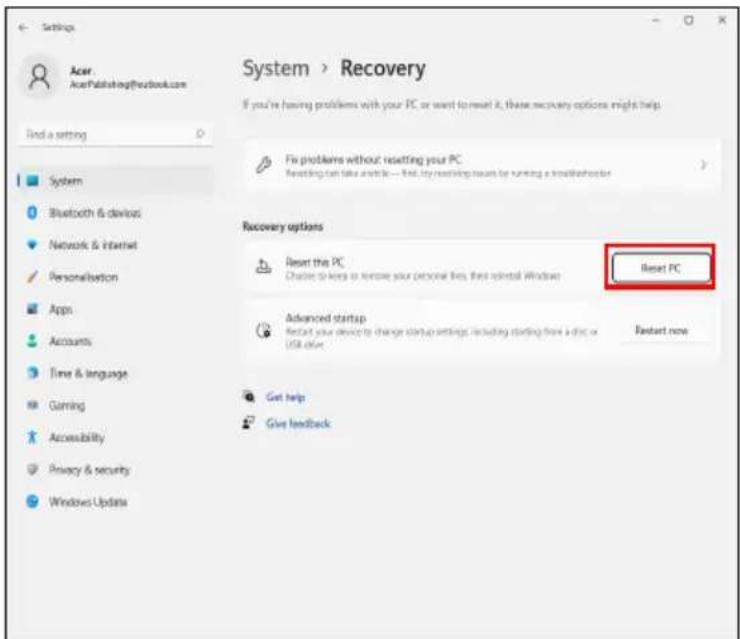 ACER Aspire Vero 16 - Réinitialiser ce PC et conserver mes fichiers - 2