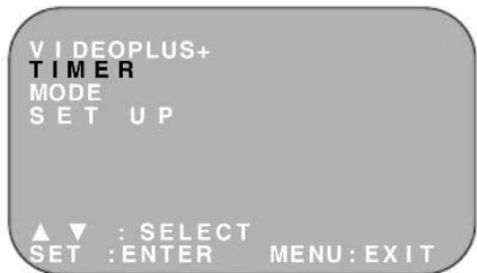 VIDEOPLUS+ TIMER MODE SET UP ▲▼ : SELECT SET : ENTER MENU: EXIT