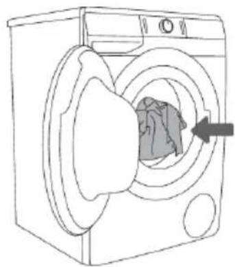 Line drawing of a washing machine with a cloth inside, showing the blade and air gap (no text or symbols)