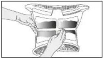 Illustration of hands placing a rectangular object into a container (no text or symbols visible)