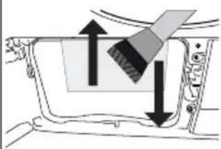 Diagram of a vehicle interior showing a lever and directional arrows indicating movement or force (no text or symbols present)