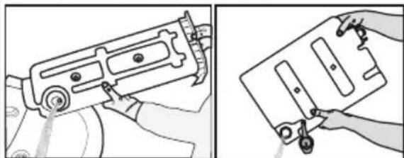 Two technical line drawings showing a mechanical device being handled, with no visible text or symbols.