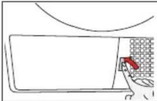 Simple line drawing of a door with a red tool inserted, no text or symbols present