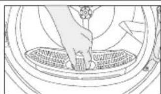 Line drawing of a hand pressing down on a circular component with a grid-like base (no text or symbols)