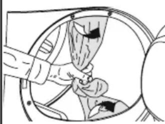Illustration of a hand inserting a plastic bag into a car wheel (no text or symbols)