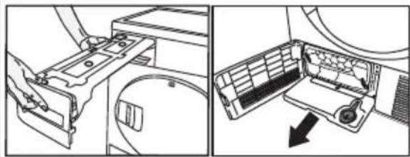 Technical line drawing showing two views of a mechanical device with internal components and a directional arrow (no text or symbols)