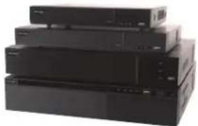 Stacked black electronic devices with ports and indicator lights (no visible text or labels)