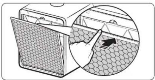 Diagram showing a hexagonal grid structure inside a device, with an inset close-up highlighting a specific area (no text or symbols present)