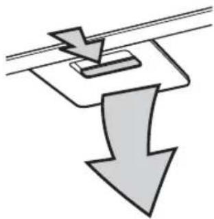 Pure diagram of a downward arrow and a rectangular object on a horizontal line, without any text or symbols