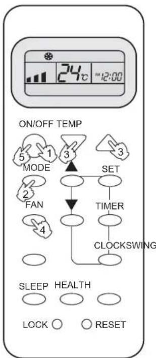ON/OFF TEMP MODE FAN SET TIMER CLOCKSWING SLEEP HEALTH LOCK ○ RESET