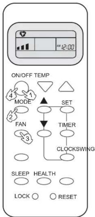 ON/OFF TEMP MODE FAN SET TIMER CLOCKSWING SLEEP HEALTH LOCK ○ RESET