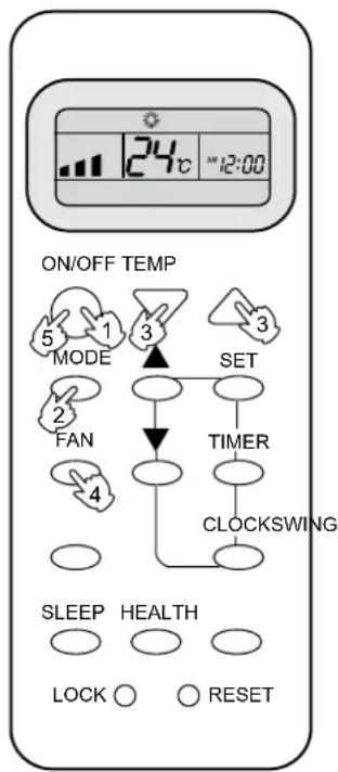 ON/OFF TEMP MODE 1 3 SET FAN TIMER CLOCKSWING SLEEP HEALTH LOCK ○ RESET