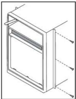 Technical line drawing of a door frame with handle and side connectors.