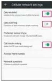 Cellular network settings Data enabled Data monitoring Data scanning Content to date website when scanning Preferred network type Preferred network type: 100% network type Call mode setting Call mode: 25% or more closing cell Access Front Name Network operators Access Front Name