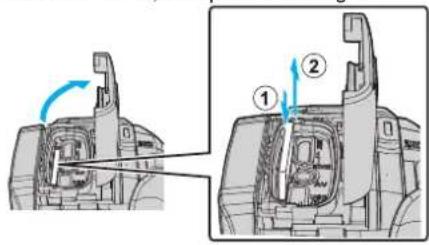 Technical diagram showing mechanical assembly with labeled parts and directional arrows indicating motion or movement.