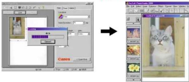 Screenshot of a photo editing software interface showing a dialog box for image selection and a preview window with a cat photo.