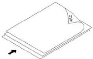 Simple line drawing of a folded paper or sheet with a labeled corner (no text or symbols)